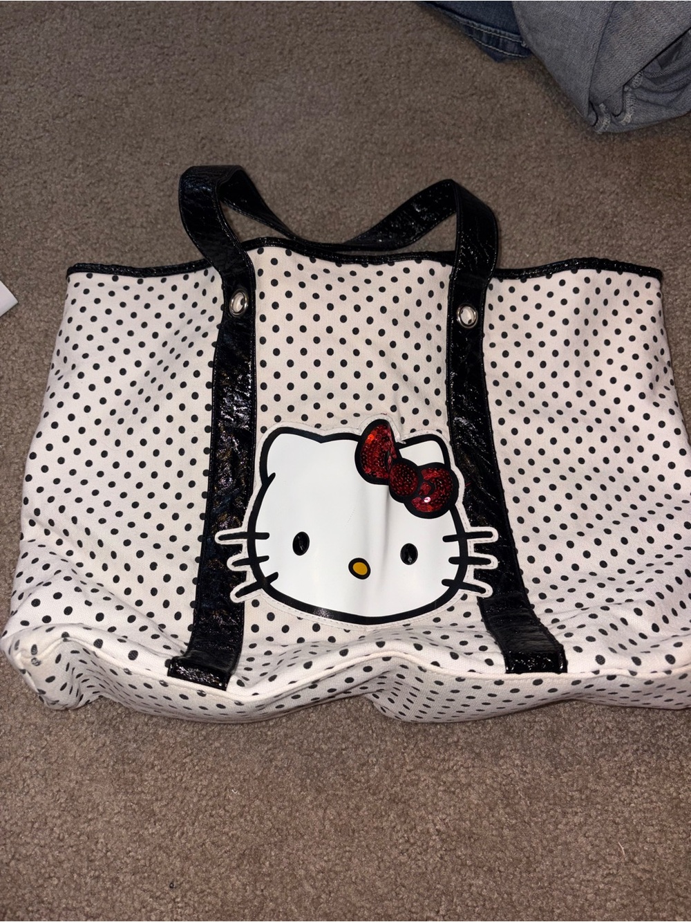 Hello Kitty white with black polka dots tote bag #hellokitty #y2k #2000s #juicyc